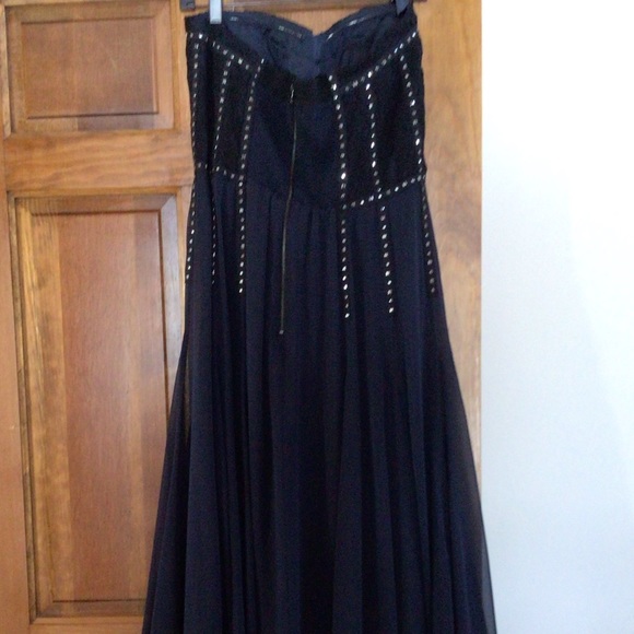 NWT Rebecca Taylor Lace Inset Strapless Gown Navy Blue Silk Maxi Dress - Picture 5 of 10